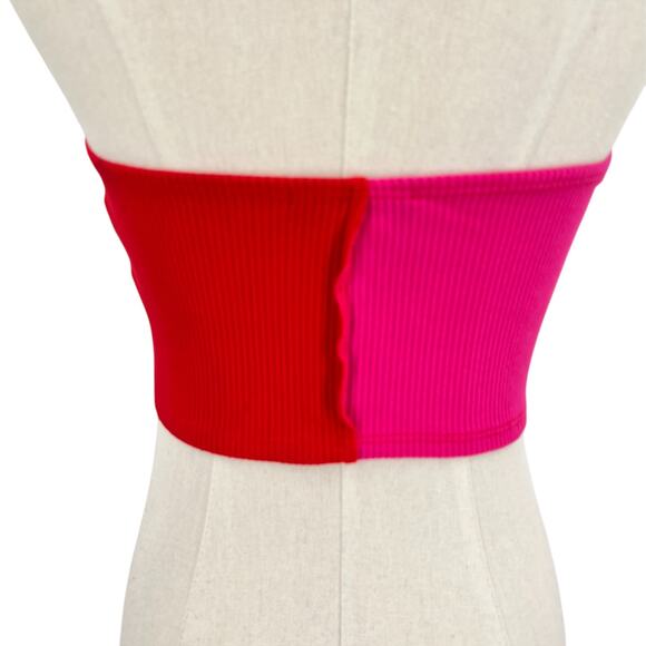 Naked Wardrobe Womens Pink Red Colorblock Tie Front Strapless Tube Top Size XL - Picture 4 of 6